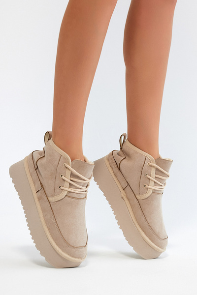 Tonny Black Γυναικείες μπότες από μπεζ σουέντ με άνετη εφαρμογή, με κορδόνια ...