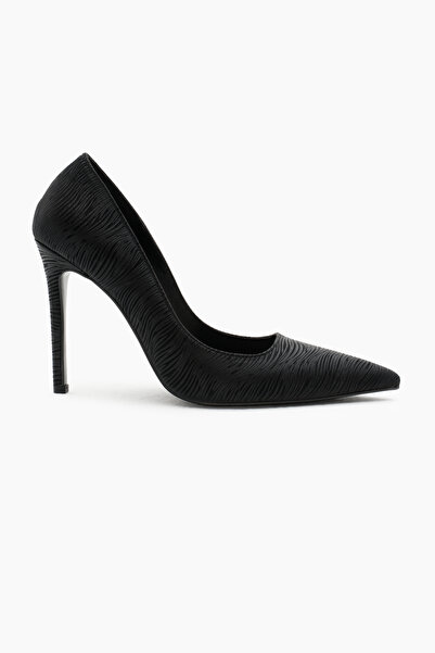 Tonny Black Women's Black Neolite Sole Patterned Pointed Toe High Heel Shoes