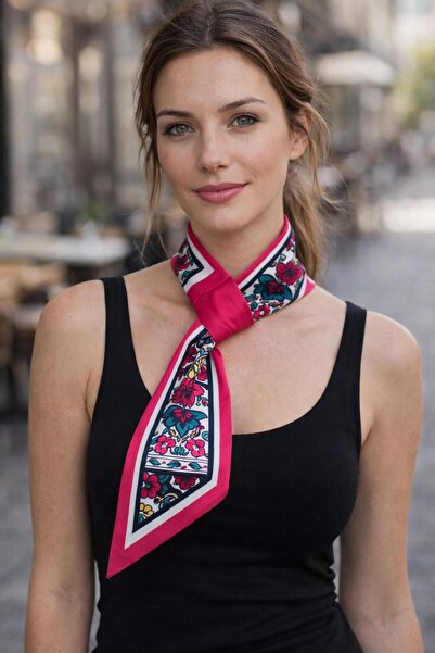 Luminos Butik Eșarfă mini premium elegantă cu imprimeu floral fucsia pentru f...