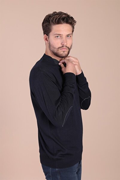 Ferraro Pulover de lână superfină pentru bărbați, albastru bleumarin -