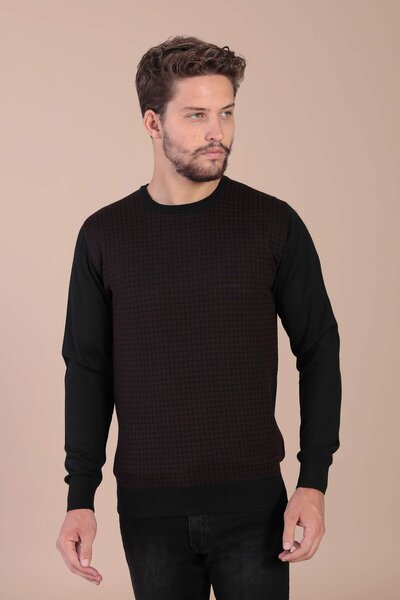 Ferraro سترة صوفية فائقة النعومة برقبة دائرية - أسود