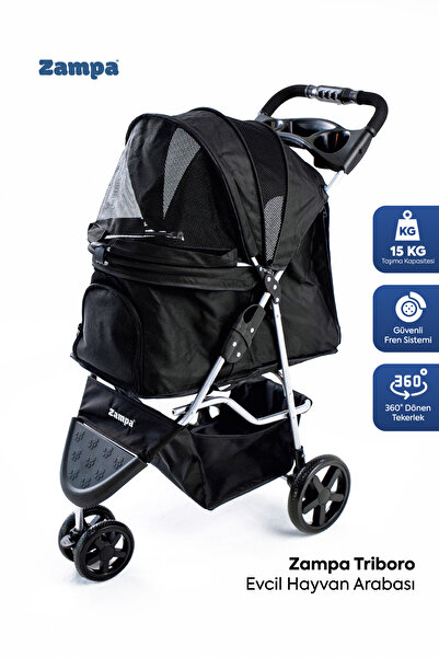 Zampa TriBoro Kedi ve Köpek Arabası Siyah 45x80x90 Cm