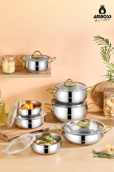 Amboss 14-Piece Hot Prime Induction Compatible Stainless Steel Cookware Set &...