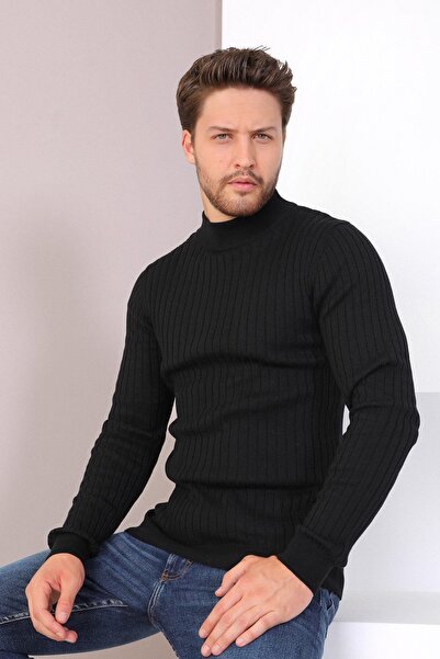 Ferraro Μαύρο ανδρικό πουλόβερ με μισό ζιβάγκο και κορδόνια