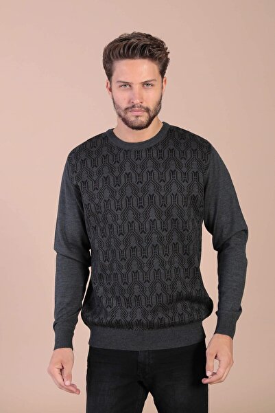 Ferraro Pulover din lână superfină cu guler rotund - Antracit