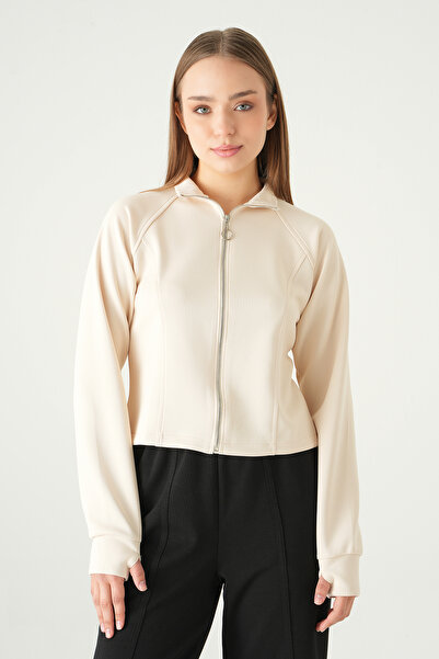 Rays 3074A Front Zipper Short Cardigan Stone