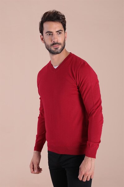 Ferraro سترة صوف فائقة النعومة برقبة على شكل حرف V - أحمر