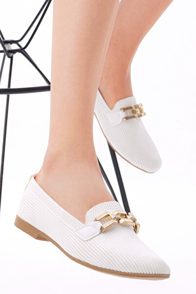Tonny Black Дамски бели удобни плетени балерини с катарама