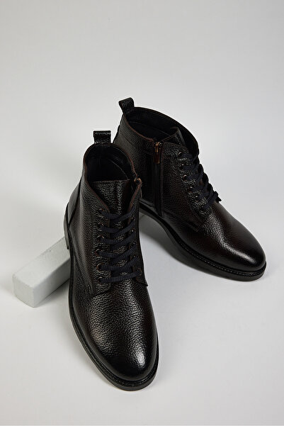 Tonny Black Erkek Kahve Rahat Kalıp Hakiki Deri Erkek Önü Bağcıklı Bot