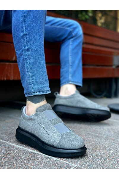 BOA BA0307 BOA أحذية رجالية سميكة من جلد الغزال عالية وحيد شريط مزدوج رمادي أسود