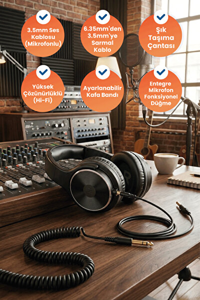 Oneodio Studio HiFi Siyah 50mm 108dB Kablolu Kulaklık