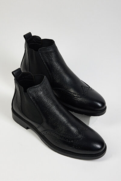 Tonny Black Erkek Siyah Rahat Kalıp Desenli Hakiki Deri Lastikli Bot