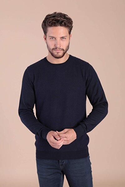 Ferraro Pulover din lână superfină cu guler rotund - Bleumarin