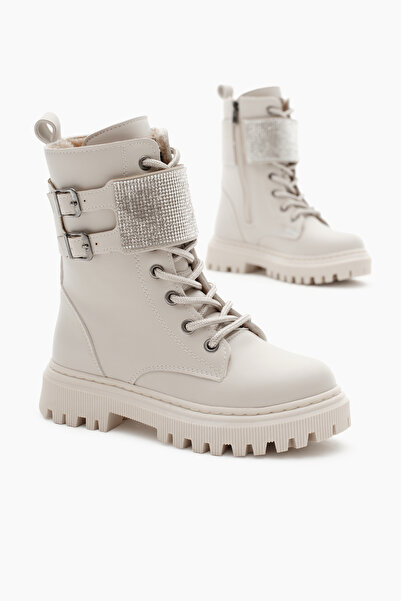 Tonny Black Ženska bež koža Termo đon kamen Detaljna dvostruka kopča čipka i ...