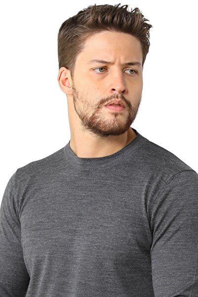 Ferraro Pulover antracit cu gât rotund, superfin, pentru bărbați