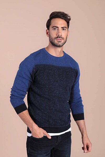 Ferraro سترة من القطن والحرير برقبة دائرية - أزرق داكن