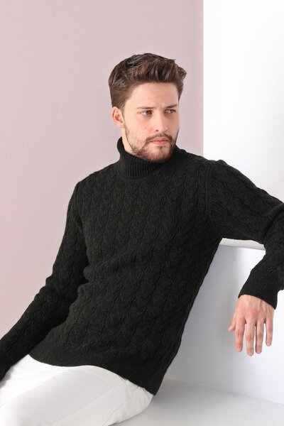 Ferraro سترة تريكو للرجال ذات الياقة المدورة الكاكي