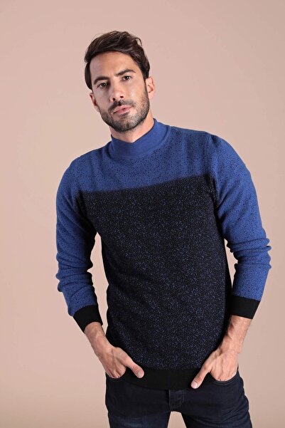 Ferraro Erkek YSiyah arım Balıkçı Yaka Pamuk İpek Kazak