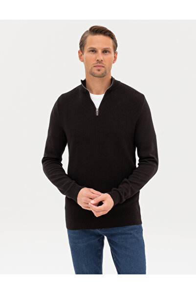 Pierre Cardin Siyah Slim Fit Dik Yaka Fermuarlı Triko Kazak 50317397-VR046