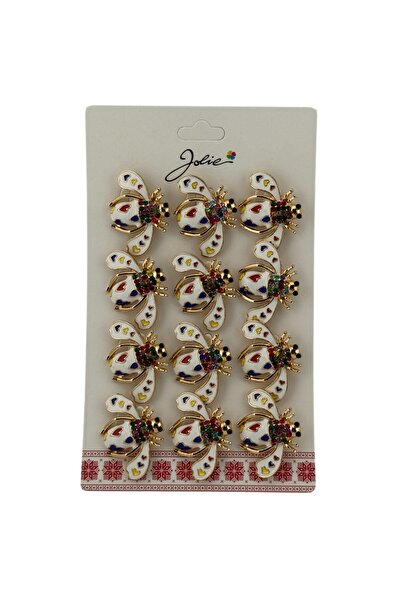 Flippy Set 12 Brose Martisor Primavara Albina Alba cu Inimi Colorate