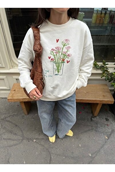 Disante Hanorac oversize pentru femei cu imprimeu Love Of My Life – Gât cu gâ...