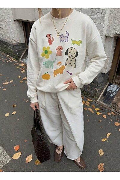 Disante Hanorac oversize pentru femei cu imprimeu Pet Parade – Gât cu gât rot...