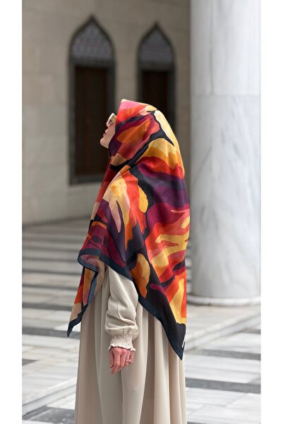 Ahivera Menekşe Taba Desenli Soft Pamuk Büyük Boy Eşarp 130 x 130