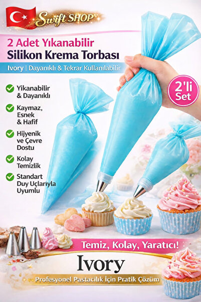 Swift Shop İvory 2 (ADET) Silikon Krema Torbası – Yıkanabilir , Tekrar Kullan...