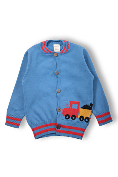MODJEANS Jachetă bomber pentru băieți, albastră, tricotată, cu broderie jucău...