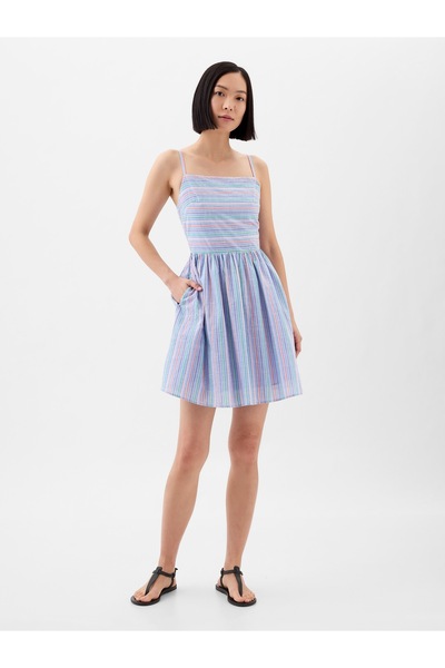 GAP Kadın Mavi Kare Yaka Mini Elbise