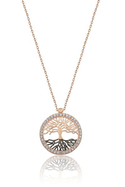 Papatya Silver Kadın Hayat Ağacı Nano Zirkon Taşlı Rose 925 Ayar Gümüş Kolye ...
