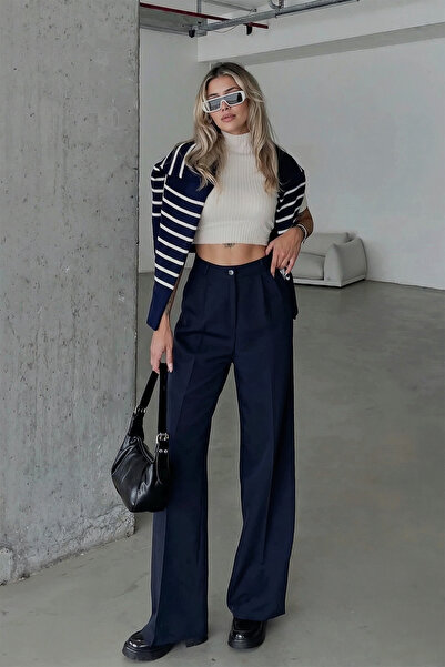 Hersteller Wide Leg High Waist Navy Blue Palazzo Trousers