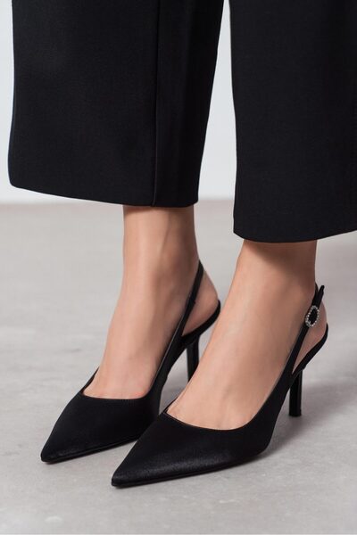 NİŞANTAŞI SHOES Mendy Siyah Saten Kemer Detay Sivri Burun Kadın Topuklu Ayakkabı