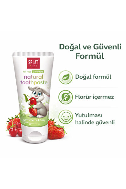 Splat Kids Çilek & Vişne Çocuk Diş Macunu 50 ml – 2-6 Yaş, Doğal Formül, Flor...