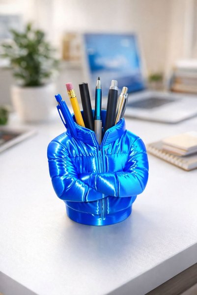 Store 3D Pen Holder with Inflatable Coat Figure, Blue Glossy