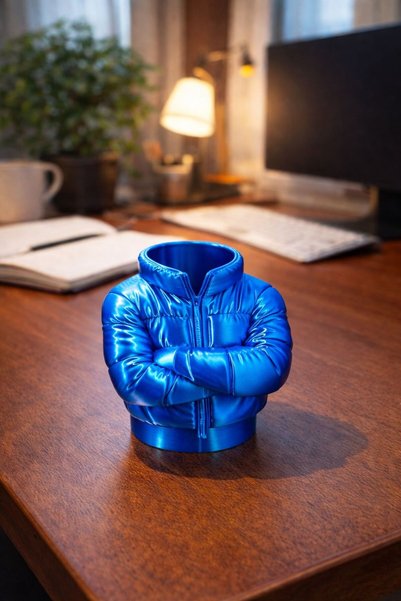 Store 3D Pen Holder with Inflatable Coat Figure, Blue Glossy