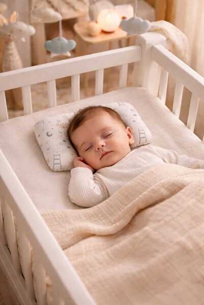 Bebek Özel Cotton Baby Flat Head Pillow with Lamb Pattern (25X30 cm)