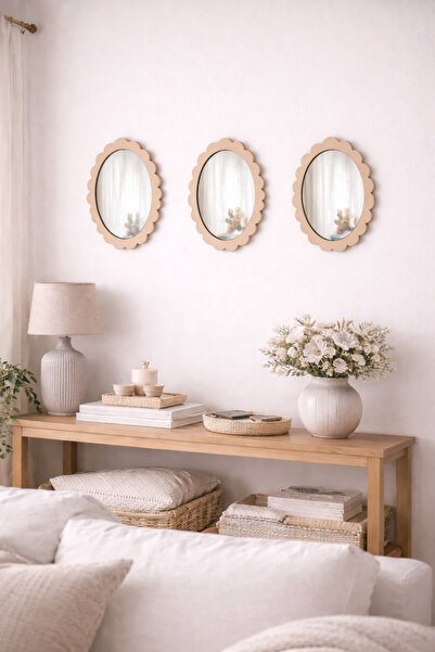 Lazerika Oval MDF Çerçeveli Dekoratif Pleksi Ayna ham mdf(3’lüset)