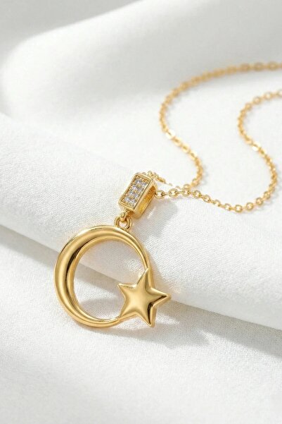 özgül takı ve tasarım Ay Yıldız Model Gold Renk Paslanmaz Çelik Kadın Kolye