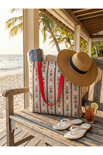 Ays Quilt Sea Themed Large Beach Bag Sailing & Anchor Pattern