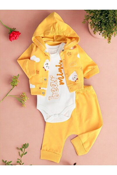 voyyo kids baby طقم بدلة بيبي بوي ميني بير مطرزة من 3 قطع بأكمام طويلة وغطاء ...
