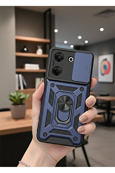 Hatreds Tecno Camon 20 Kılıf Magnetik Standlı Sürgülü Kamera Korumalı TPU Tan...