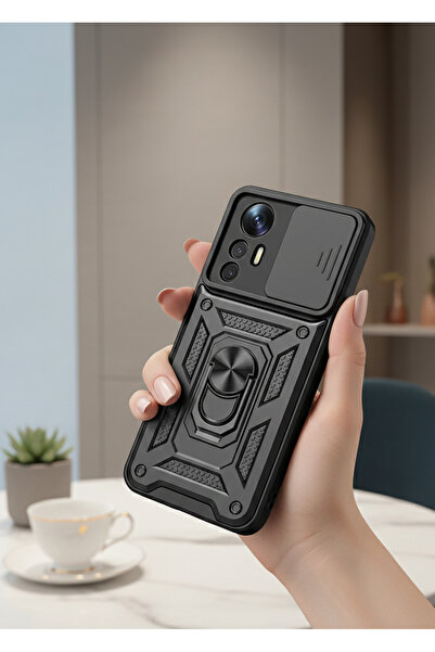 Hatreds Xiaomi Mi 12 Lite Kılıf Magnetik Standlı Sürgülü Kamera Korumalı TPU ...