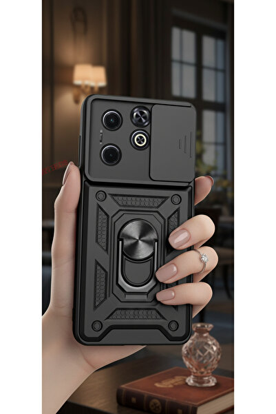 Hatreds İnfinix Smart 8 Kılıf Magnetik Standlı Sürgülü Kamera Korumalı TPU Ta...