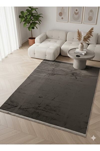 GM 160x230 Antrasit Kaymaz Taban Peluş Yumuşak Dokulu Modern Salon Halısı – L...