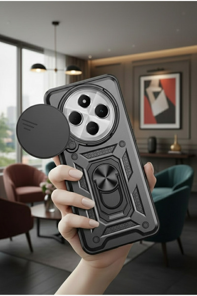 Hatreds Xiaomi Redmi 14C 4G Kılıf Magnetik Standlı Sürgülü Kamera Korumalı TP...