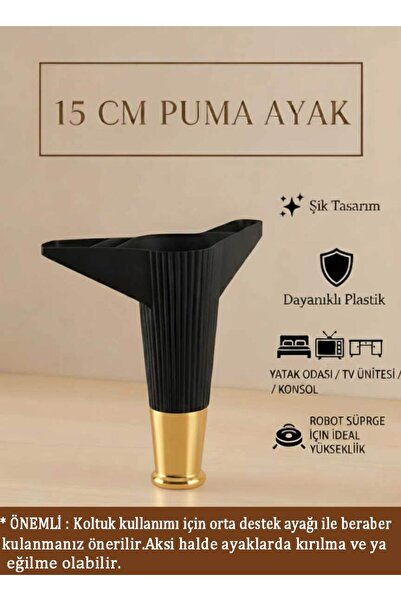 İMT AKSESUAR Puma 15 Cm Siyah-Altın Robot Süpürge Uyumlu Mobilya Kanepe Tv ün...