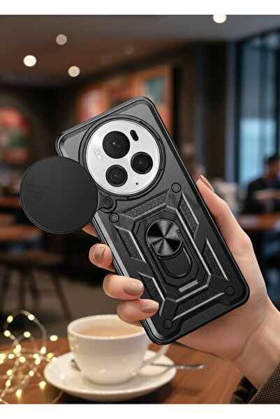 Hatreds Honor Magic 6 Pro Kılıf Magnetik Standlı Sürgülü Kamera Korumalı TPU ...