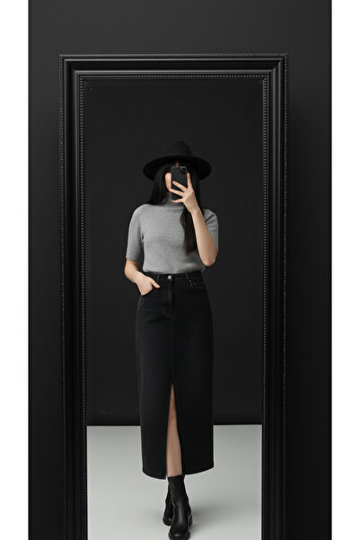 lessandmoretr Yırtmaç Detaylı Kot Etek