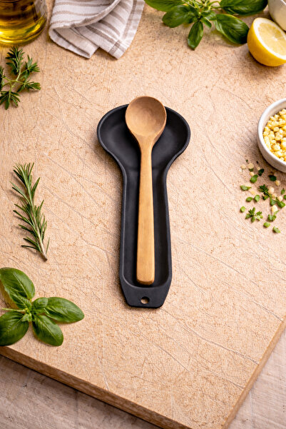 Kitchen Pembelia Paslanmaz Metal Siyah Tezgah Üstü Kaşıklık Kaşık Altlığı Kir...